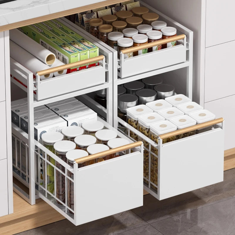 Stainless Steel Under-Sink Storage Rack Multi-Layer Pull-Out Organizer Kitchen Cabinet Basket Heavy-Duty Design