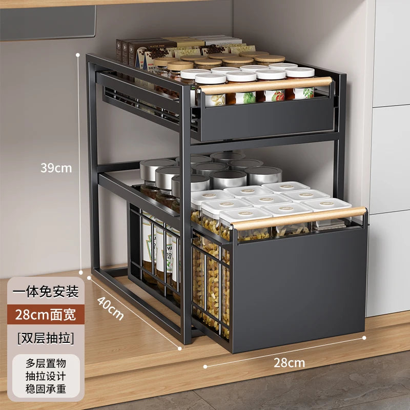 Stainless Steel Under-Sink Storage Rack Multi-Layer Pull-Out Organizer Kitchen Cabinet Basket Heavy-Duty Design
