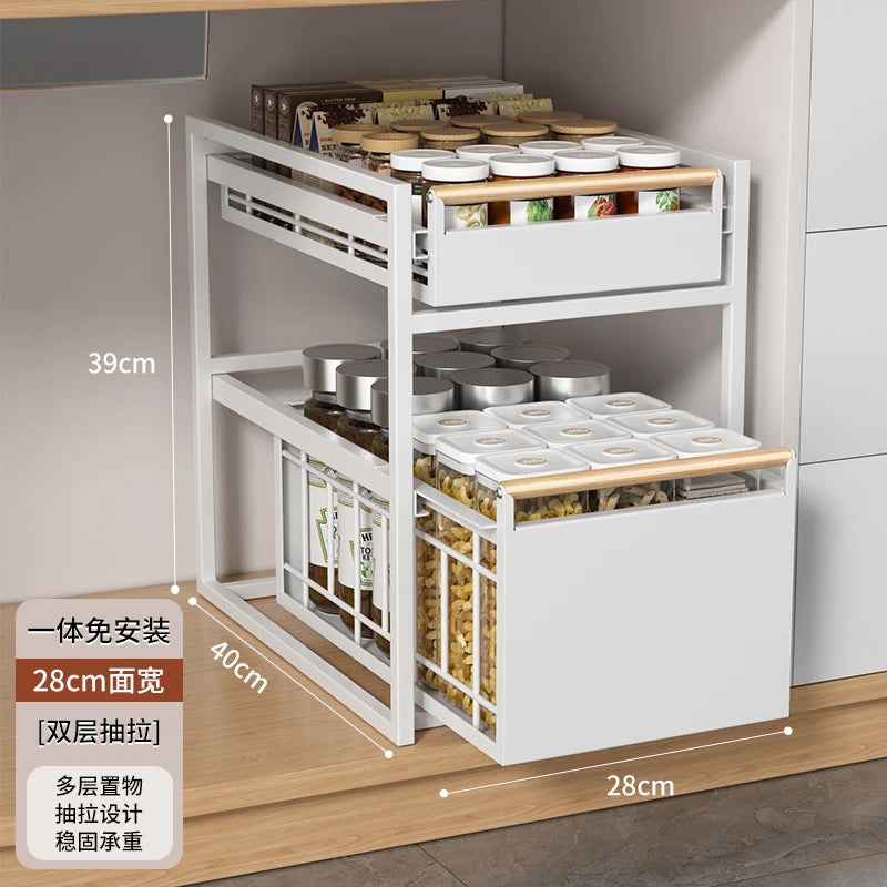 Stainless Steel Under-Sink Storage Rack Multi-Layer Pull-Out Organizer Kitchen Cabinet Basket Heavy-Duty Design