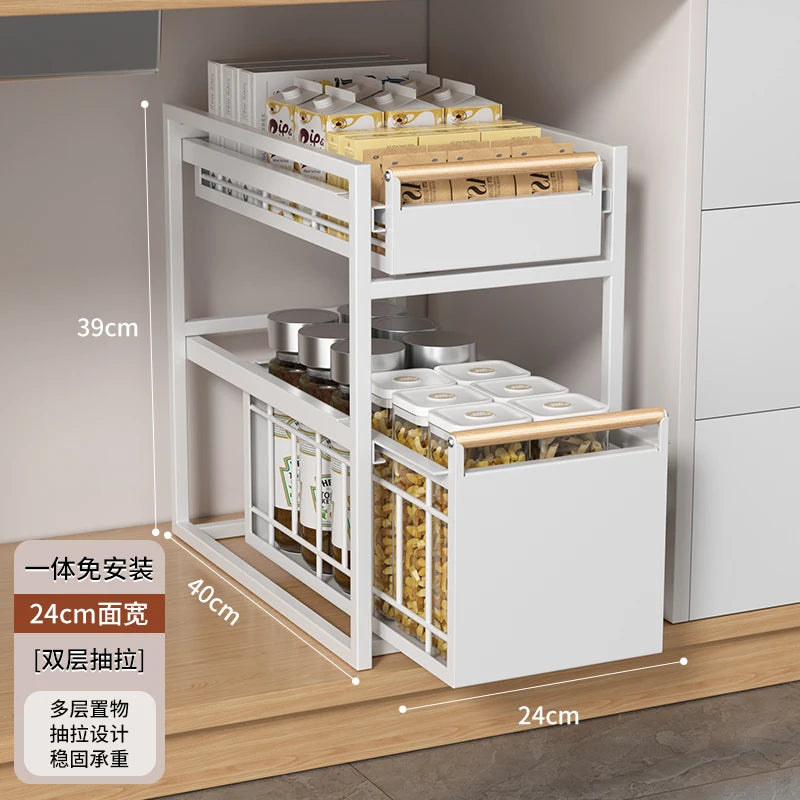 Stainless Steel Under-Sink Storage Rack Multi-Layer Pull-Out Organizer Kitchen Cabinet Basket Heavy-Duty Design