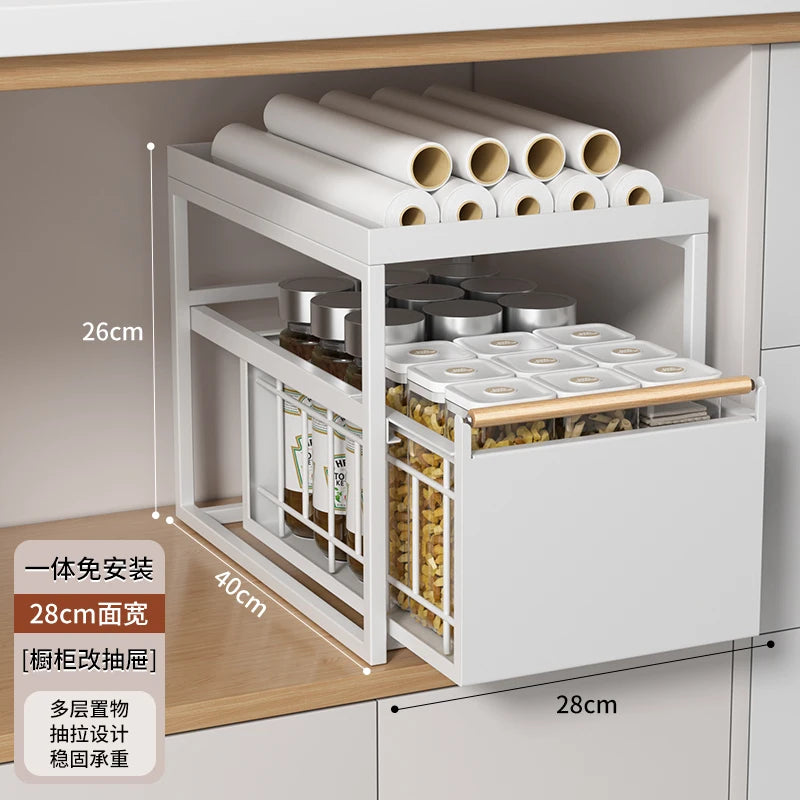 Stainless Steel Under-Sink Storage Rack Multi-Layer Pull-Out Organizer Kitchen Cabinet Basket Heavy-Duty Design