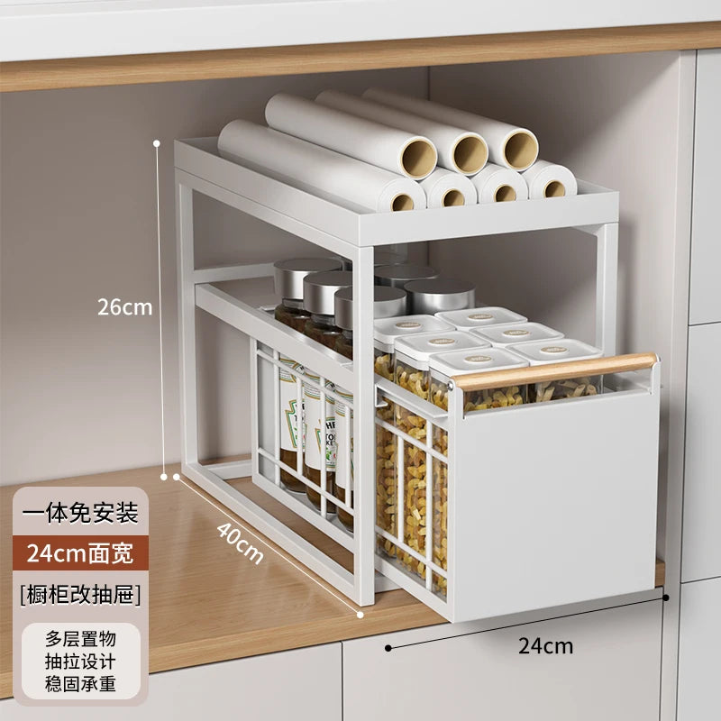 Stainless Steel Under-Sink Storage Rack Multi-Layer Pull-Out Organizer Kitchen Cabinet Basket Heavy-Duty Design