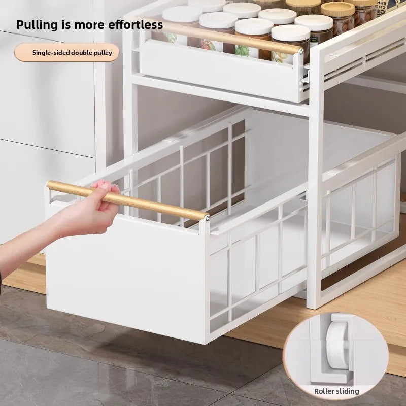 Stainless Steel Under-Sink Storage Rack Multi-Layer Pull-Out Organizer Kitchen Cabinet Basket Heavy-Duty Design